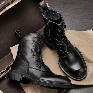 Men Casual Chelsea Boots High-TOP Ankle Riding Retro Genuine Leather Sneakers Lace Up Trainers Autumn Shoes  -  GeraldBlack.com