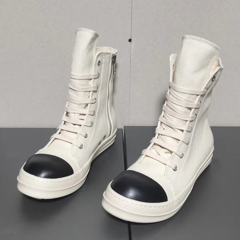 Men Casual Luxury Trainers Ankle Lace Up Women Zip High-TOP Streetwear Flats Boots  -  GeraldBlack.com
