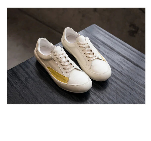 Men Casual Luxury Trainers Genuine Leather Spring Male Lace Up White Sneakers Shoes  -  GeraldBlack.com