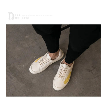 Men Casual Luxury Trainers Genuine Leather Spring Male Lace Up White Sneakers Shoes  -  GeraldBlack.com