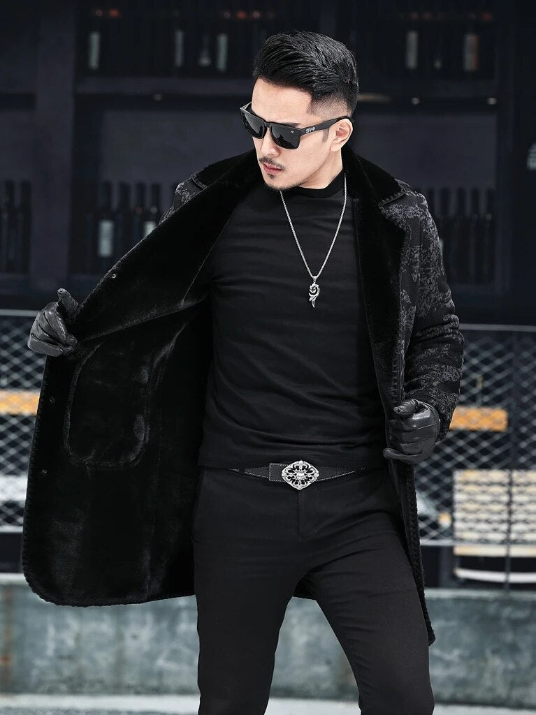 Men Clothes Woolen Mink Velvet Inner Medium-length Warm Casual Winter Fur Coat Jacket  -  GeraldBlack.com