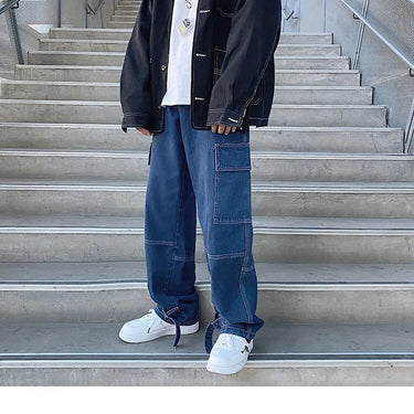 Men Denim Loose Straight Hip Hop Streetwear Skateboard Neutral Trousers Harem jeans  -  GeraldBlack.com