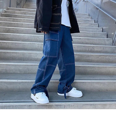 Men Denim Loose Straight Hip Hop Streetwear Skateboard Neutral Trousers Harem jeans  -  GeraldBlack.com