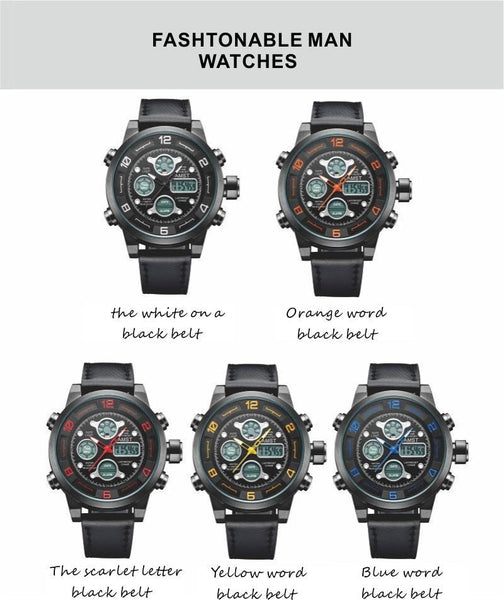 Men Digital Quartz Analog Luxury Fashion Sport Waterproof Leather Military Wristwatches Relojes  -  GeraldBlack.com