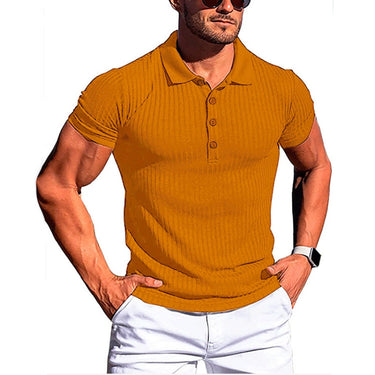 Men Fashion Stripe Polo Solid Summer Casual Fitness Muscle Slim Fit Short Sleeve V Neck Tops  -  GeraldBlack.com