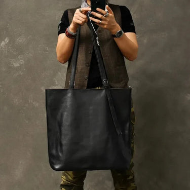 Men genuine leather large capacity casual simple shoulder handbags  -  GeraldBlack.com