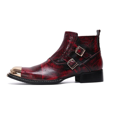 Men Gold Iron Toe Luxury Leather Ankle Buckles Red Party Wedding Boots  -  GeraldBlack.com