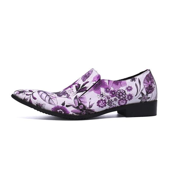 Men Handmade Print Flowers Pointed Toe Party and Wedding Formal Leather Dress Shoes  -  GeraldBlack.com
