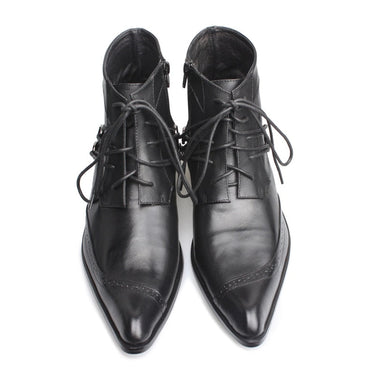 Men Leather Black Autumn Winter Pointed Toe Lace-up Fashion Designer's Ankle Boots EU38-46  -  GeraldBlack.com