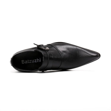 Men Leather Pointed Toe Buckle Black Genuine Leather Soft Comfortable Dress Shoes  -  GeraldBlack.com