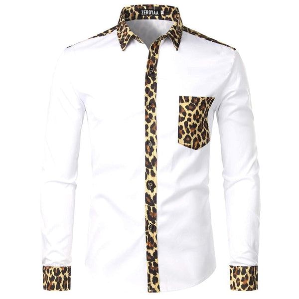 Men Leopard Print Long Sleeve Button Up Fashion Casual Slim Fit Clothes USA Size  -  GeraldBlack.com
