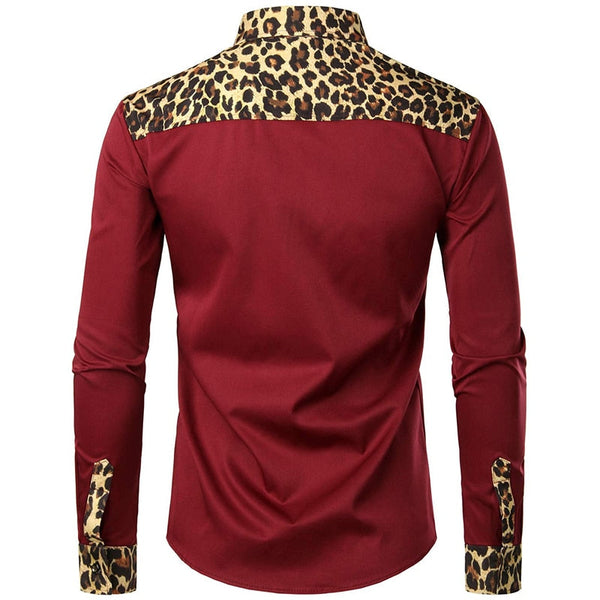 Men Leopard Print Long Sleeve Button Up Fashion Casual Slim Fit Clothes USA Size  -  GeraldBlack.com