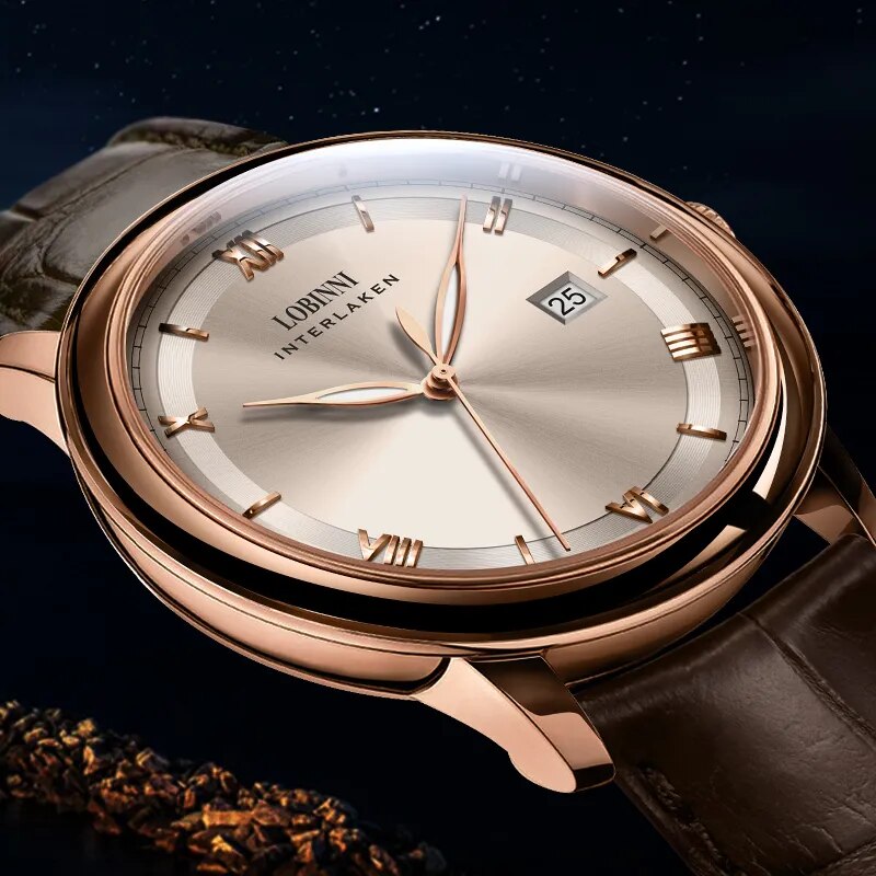 Men Luxury Perpetual Calender Japan Auto Mechanical Clock Sapphire Leather Watches  -  GeraldBlack.com