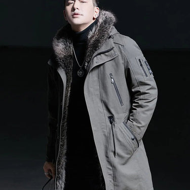 Men Medium Long Whole Mink Fur Hooded Winter Jackets  -  GeraldBlack.com