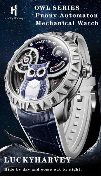 Men Owl Shape Dial Automatic Mechanical Movement Synthetic Sapphire Waterproof Watch  -  GeraldBlack.com