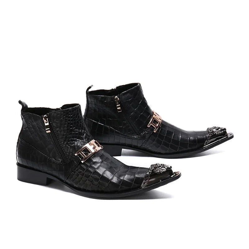 Men Pointed Iron Toe Leather Business Leather Ankle Boots Footwear  -  GeraldBlack.com