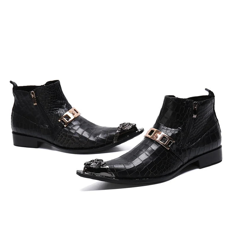 Men Pointed Iron Toe Leather Business Leather Ankle Boots Footwear  -  GeraldBlack.com