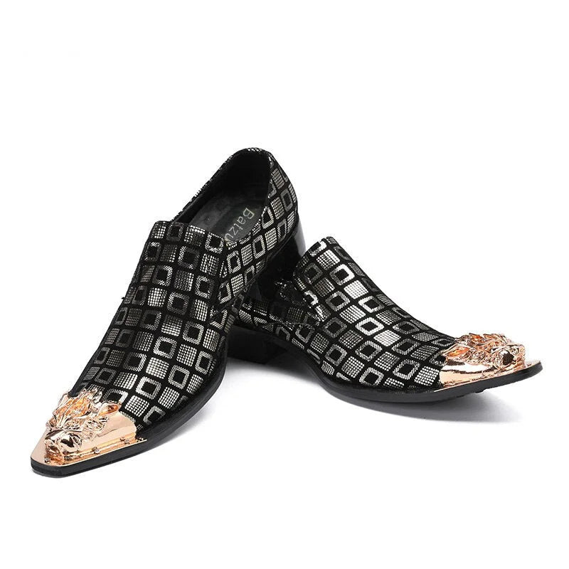 Men Pointed Metal Tip Leather Designer's Dress Shoes  -  GeraldBlack.com