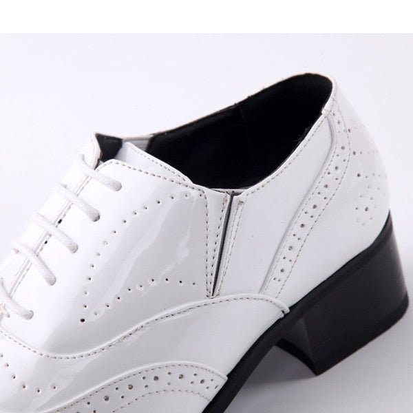 Men Pointed Toe Height Increased Patent Leather White Wedding Oxford Shoes Sizes US6 to12  -  GeraldBlack.com