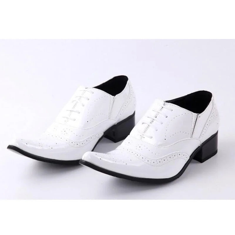 Men Pointed Toe Height Increased Patent Leather White Wedding Oxford Shoes Sizes US6 to12  -  GeraldBlack.com