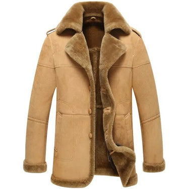 Men Real Fur Natural Sheep Fur Slim Lapel Midi Long Winter Coat Jacket  -  GeraldBlack.com