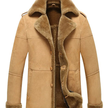 Men Real Fur Natural Sheep Fur Slim Lapel Midi Long Winter Coat Jacket  -  GeraldBlack.com