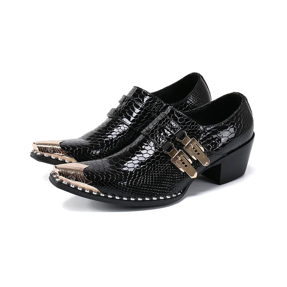 metal tipped dress shoes Men's Black Genuine Leather Pointed Metal Tip 6.5cm High Heel Oxford S –  GeraldBlack.com