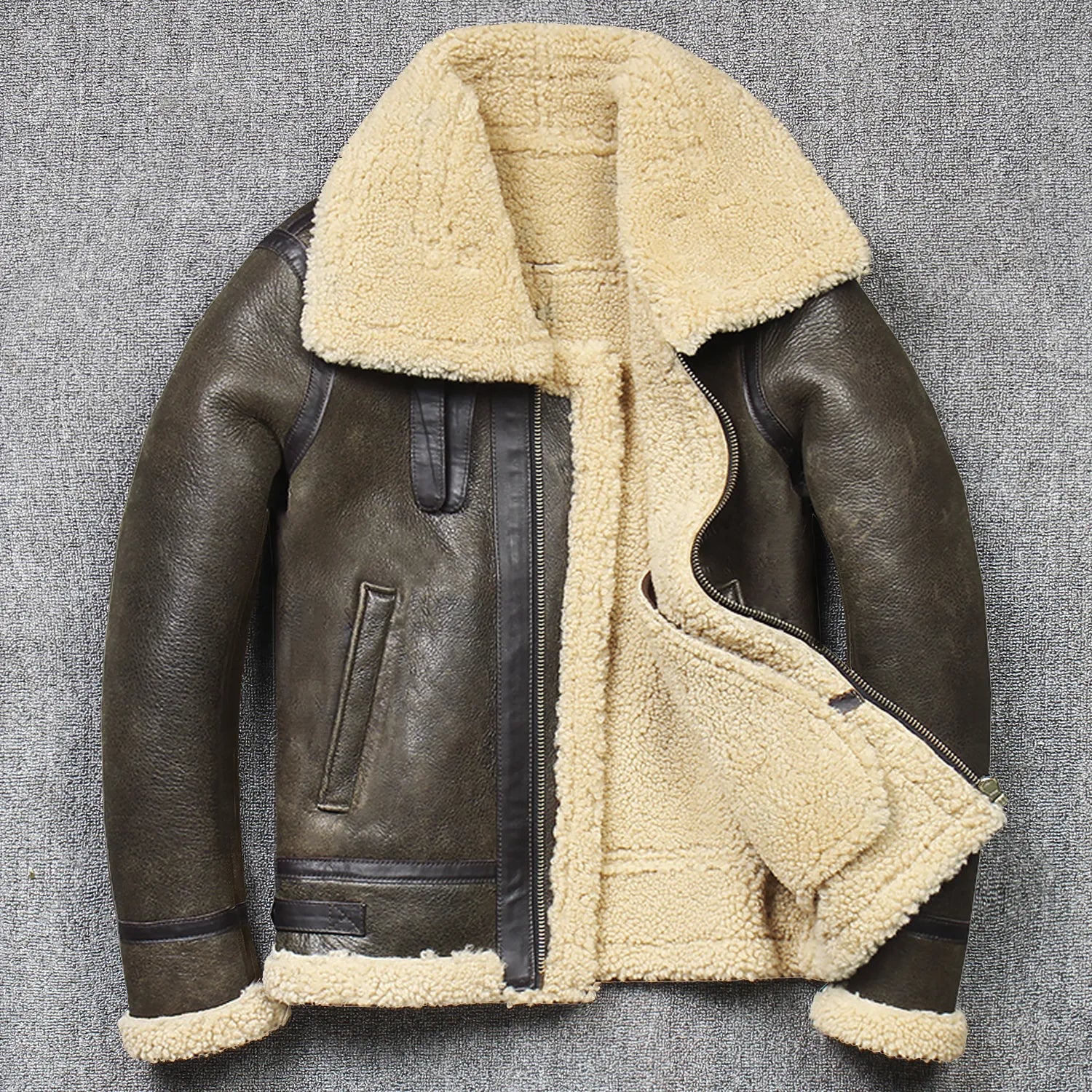 Men's Aviator Genuine Leather Sheepskin Shearling Bomber Coat  -  GeraldBlack.com