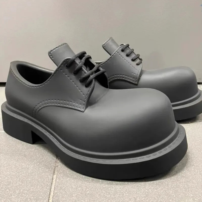 Men's Big Head Derby Leather Spring Summer Lace-up Round Toe Thick Heel Flatforms Young Man Eye Catching Shoes  -  GeraldBlack.com