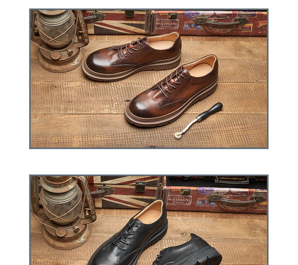 Men's Business Lace Up Soft Genuine Leather Thick Sole Versatile Cowhide Casual Shoes  -  GeraldBlack.com