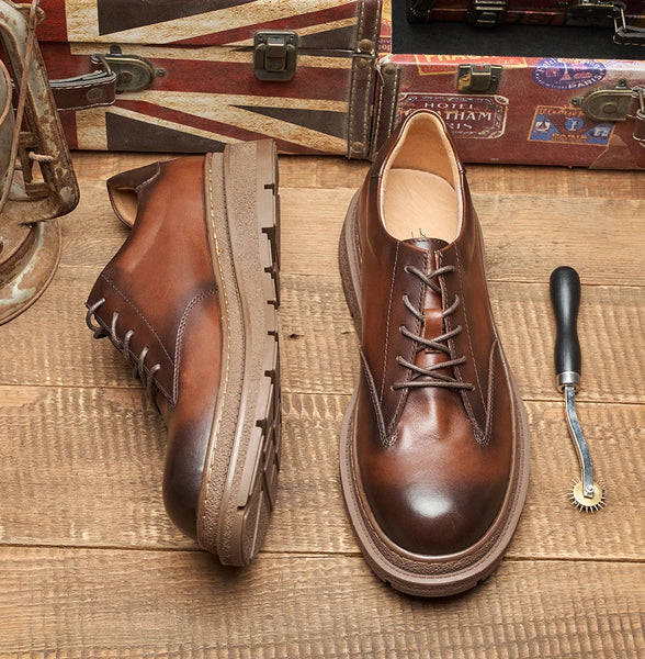 Men's Business Lace Up Soft Genuine Leather Thick Sole Versatile Cowhide Casual Shoes  -  GeraldBlack.com