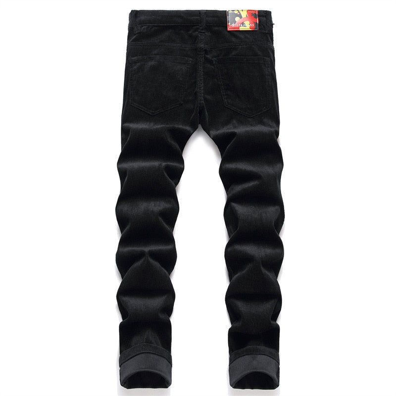 Men's Casual Pants Embroidered Black Corduroy Stretch Slim Pants Jeans Style  -  GeraldBlack.com