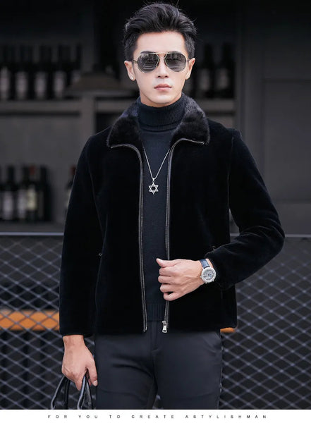 Men's Clothing Genuine Leather Sheep Sheared Mink Fur Lapel Fur100% Wool Street Jacket Coats  -  GeraldBlack.com