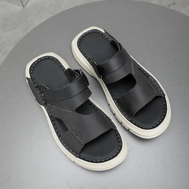 Men's Concise Leather Simple Hollow Out Summer Breathable Beach Casual Slides Businessman Sandals  -  GeraldBlack.com