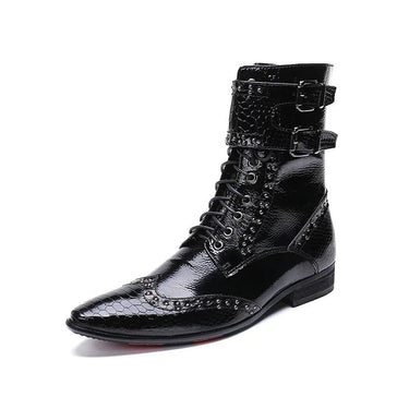 Men's Fashion Korean Black Leather Pointed Toe Buckles Military Dress Ankle Boots  -  GeraldBlack.com