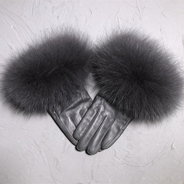 Men's Fox Fur Gloves Winter Luxury Style Warm Sheepskin Genuine Leather Gloves Driving Thickening Mitten  -  GeraldBlack.com