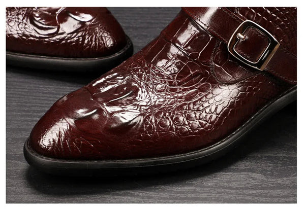 Men's  Genuine Crocodile Grain Leather Buckle Belt Pointed Toe Winter Office Shoes Retro  -  GeraldBlack.com
