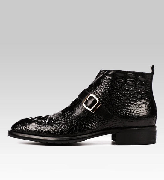 Men's  Genuine Crocodile Grain Leather Buckle Belt Pointed Toe Winter Office Shoes Retro  -  GeraldBlack.com