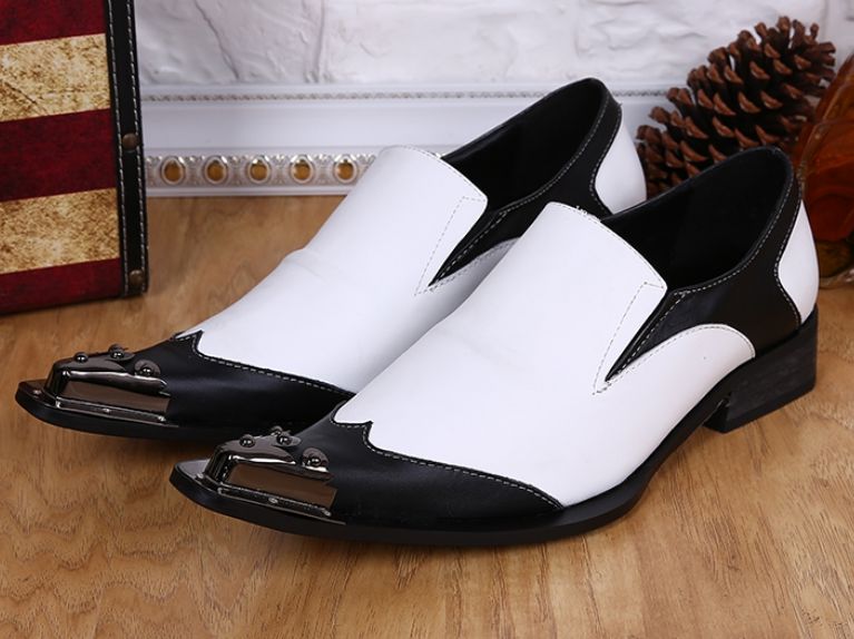 Men's Genuine Leather Black White Business Party Leather Dress Formal Oxfords Shoes  -  GeraldBlack.com
