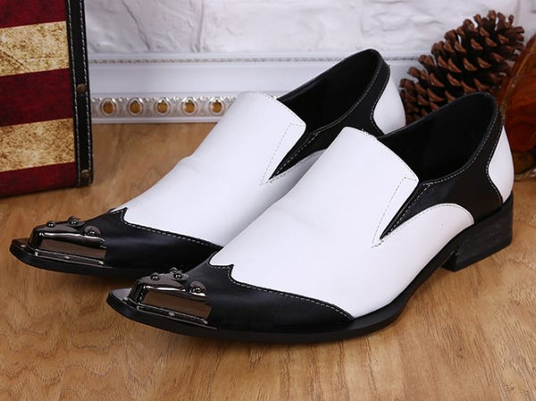 Men's Genuine Leather Black White Business Party Leather Dress Formal Oxfords Shoes  -  GeraldBlack.com