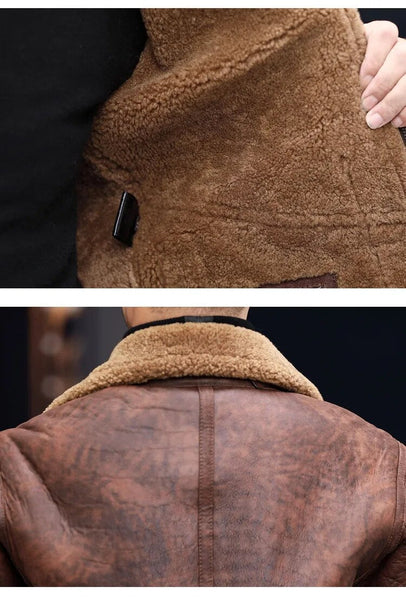 Men's Genuine Leather Natural Shearling Fur In One Coat Warm Casual Fur Winter Jacket  -  GeraldBlack.com
