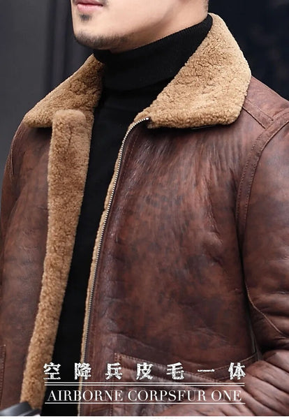 Men's Genuine Leather Natural Shearling Fur In One Coat Warm Casual Fur Winter Jacket  -  GeraldBlack.com