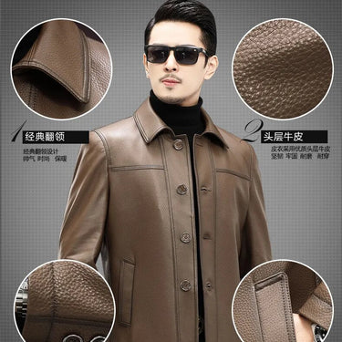 Men’s Genuine Leather Real Cowhide Lapel Motorcycle Jacket Clothes  -  GeraldBlack.com