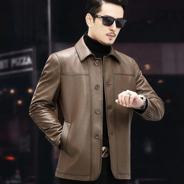 Men’s Genuine Leather Real Cowhide Lapel Motorcycle Jacket Clothes  -  GeraldBlack.com