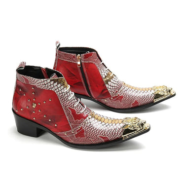 Men's Gold Iron Toe Red Gold Leather Snake Skin Fashion Ankle Boots for Party Wedding  -  GeraldBlack.com