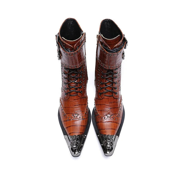 Men's Handmade Leather Pointed Iron Toe Buckle Motorcycle Ankle Boots  -  GeraldBlack.com