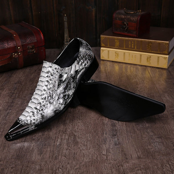 Men's Italian Style Pointed Iron Toe Snake Pattern Leather Oxford Dress Formal Business Party Shoes  -  GeraldBlack.com