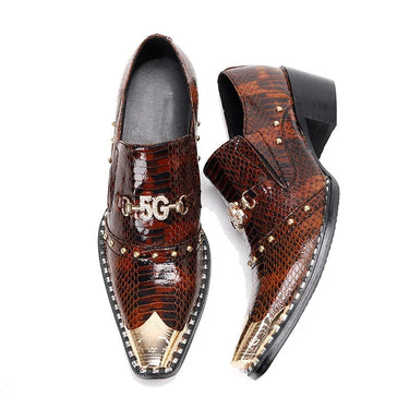 Men's Italian Style Pointed Metal Toe Leather Slip-on Dress Shoes for Party and Wedding  -  GeraldBlack.com