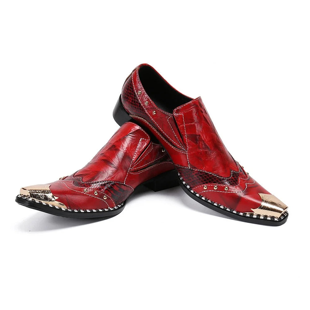 Men's Italian Vintage Leather Metal Pointed Toe Slip-on Party Dress Shoes  -  GeraldBlack.com