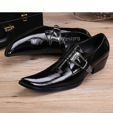 Men's Japanese Style Square Toe Black Leather Buckle Low Heels Dress Shoes For Wedding Business  -  GeraldBlack.com